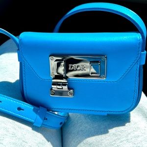 Dior Men’s Mini Lock Messenger Crossbody Bag Light Blue